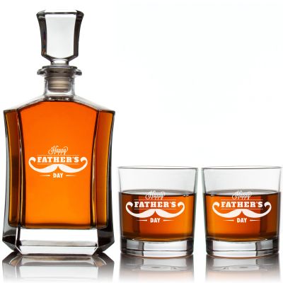 Custom Engraved Happy Fathers Day - Personalized Crown Decanter Set with Whiskey Glasses