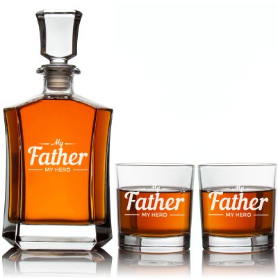 Custom Engraved My Father My Hero - Personalized Crown Decanter Set with Whiskey Glasses