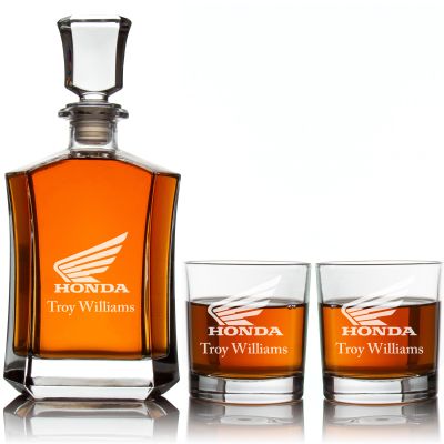 Custom Engraved Honda - Personalized Crown Decanter Set with Whiskey Glasses