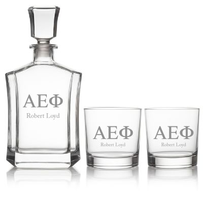 Custom Engraved Alpha Epsilon Phi - Personalized Crown Decanter Set with Whiskey Glasses
