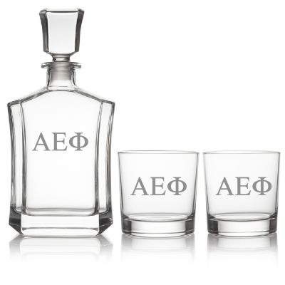 Custom Engraved Alpha Epsilon Phi - Personalized Crown Decanter Set with Whiskey Glasses