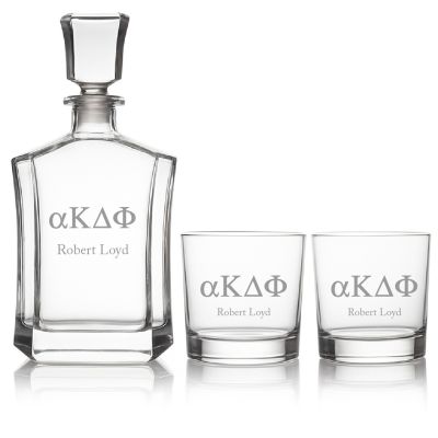 Custom Engraved Alpha Kappa Delta Phi - Personalized Crown Decanter Set with Whiskey Glasses