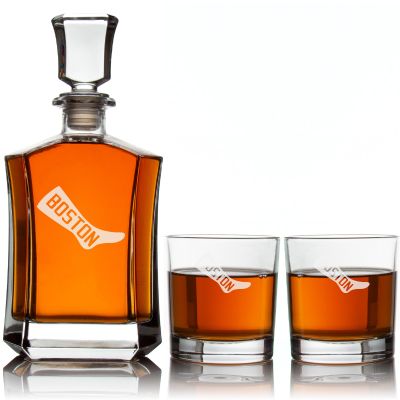 Personalized Engraved Boston Red Sox 1908 Logo - Major League Baseball - Custom Crown Decanter Set - Baseball Fanatic Gift Ideas