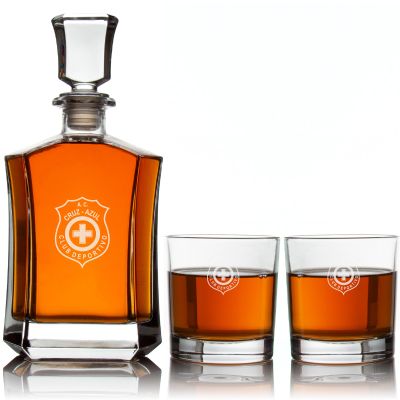 Personalized Engraved Club de Futbol Cruz Azul - Liga MX Mexico Football - Custom Crown Decanter Set - Soccer Fanatic Gift Ideas