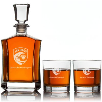 Personalized Engraved San Diego Wave FC - National Women's Soccer League - Custom Crown Decanter Set - Soccer Fanatic Gift Ideas