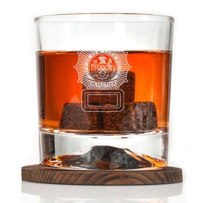 Custom Engraved - Police Badges - Personalized Whiskey Glasses In Wood Gift Box-City of New York Police Detective Badge