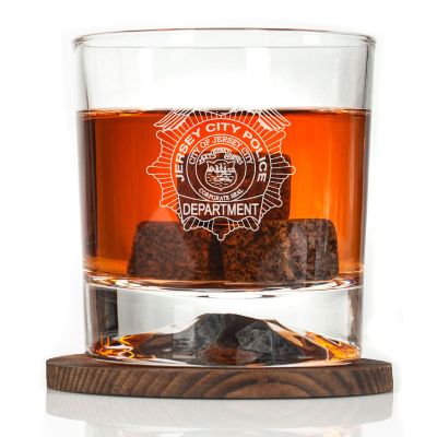 Custom Engraved - Police Badges - Personalized Whiskey Glasses In Wood Gift Box-Jersey City Police Badge