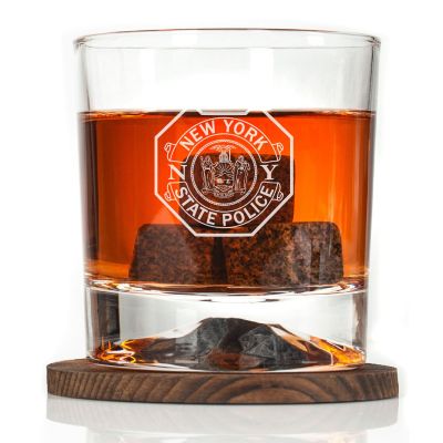 Custom Engraved - Police Badges - Personalized Whiskey Glasses In Wood Gift Box - New York State Police Badge