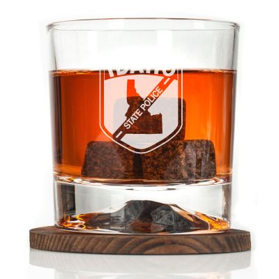Custom Engraved - Police Badges - Personalized Whiskey Glasses In Wood Gift Box - Idaho State Police Patch