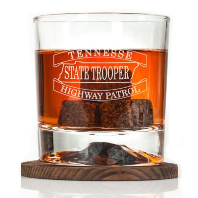 Custom Engraved - Police Badges - Personalized Whiskey Glasses In Wood Gift Box - Tennessee State Trooper Highway Patrol Patch