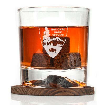 Custom Engraved - Police Badges - Personalized Whiskey Glasses In Wood Gift Box - National Park Service Patch
