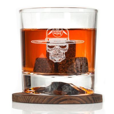 Custom Engraved - Police Badges - Personalized Whiskey Glasses In Wood Gift Box - US Border Patrol Skull