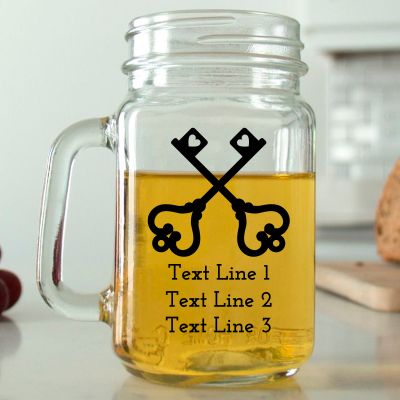 Mason Mug - Crossed Keys- Personalized Mason Jar 16oz