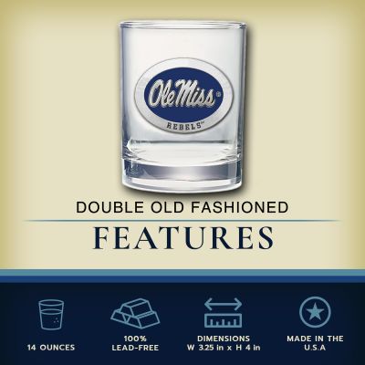 University of Mississippi - Ole Miss Blue - Double Old Fashioned Glass