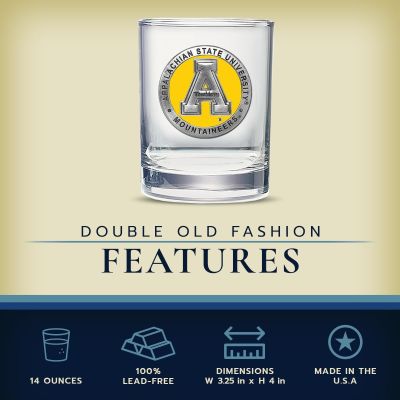 Appalachian State Mountaineers Double Old Fashioned Glass - Yellow Medallion