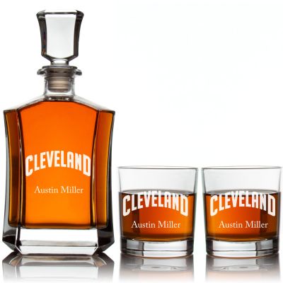 Personalized Cleveland - Crown Decanter Gift Set - Basketball Fanatic Gift Ideas