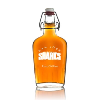 Engraved San Jose Sharks - Personalized Bormioli Rocco Glass Swing Top Pocket Flask