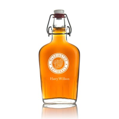 Engraved Washington Nationals - Personalized Bormioli Rocco Glass Swing Top Pocket Flask