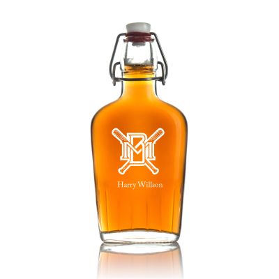 Engraved Milwaukee Brewers - Personalized Bormioli Rocco Glass Swing Top Pocket Flask