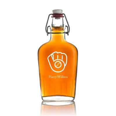 Engraved Milwaukee Brewers Logo - Personalized Bormioli Rocco Glass Swing Top Pocket Flask