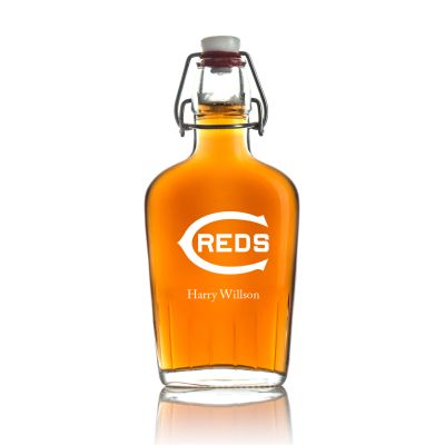 Engraved Cincinnati Reds - Personalized Bormioli Rocco Glass Swing Top Pocket Flask