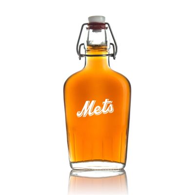 Engraved Mets Logo - Personalized Bormioli Rocco Glass Swing Top Pocket Flask