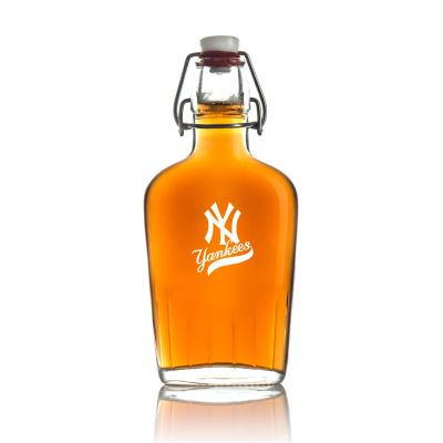 Engraved New York Yankees Logo - Personalized Bormioli Rocco Glass Swing Top Pocket Flask