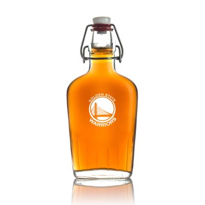Engraved Golden State Warriors Basketball - Personalized Bormioli Rocco Glass Swing Top Pocket Flask