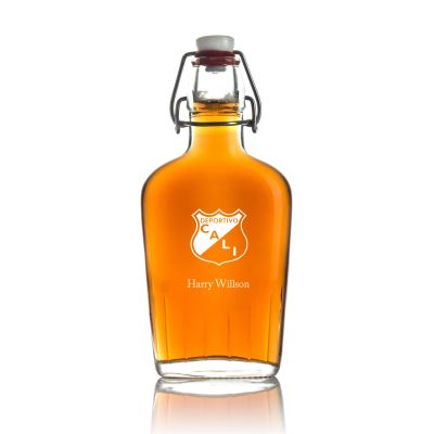 Engraved Deportivo Cali - Personalized Bormioli Rocco Glass Swing Top Pocket Flask