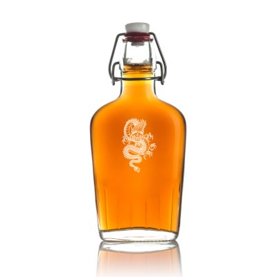 Engraved Dragon - Personalized Bormioli Rocco Glass Swing Top Pocket Flask
