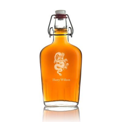 Engraved Dragon - Personalized Bormioli Rocco Glass Swing Top Pocket Flask