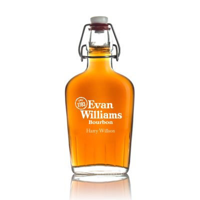 Engraved Evan Williams Bourbon - Personalized Bormioli Rocco Glass Swing Top Pocket Flask
