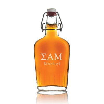 Custom Engraved Sigma Alpha Mu - Personalized Whiskey Glass Flask - Swing Top