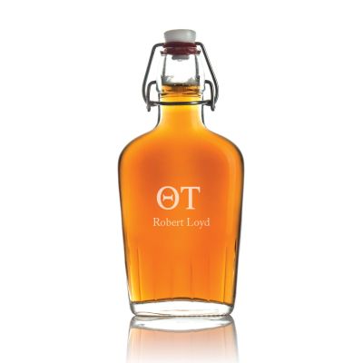 Custom Engraved Theta Tau - Personalized Whiskey Glass Flask - Swing Top