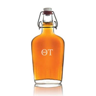 Custom Engraved Theta Tau - Personalized Whiskey Glass Flask - Swing Top
