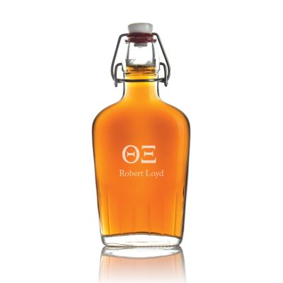 Custom Engraved Theta Xi - Personalized Whiskey Glass Flask - Swing Top