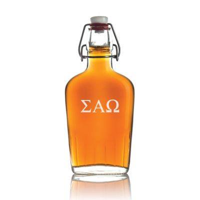 Custom Engraved Sigma Alpha Omega - Personalized Whiskey Glass Flask - Swing Top