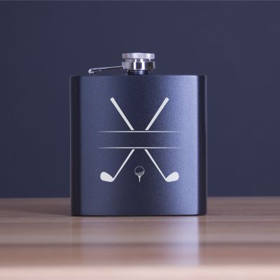 Custom Engraved Golf Split Design - Personalized 6oz Matte Black Powder Coated Stainless Steel Flask