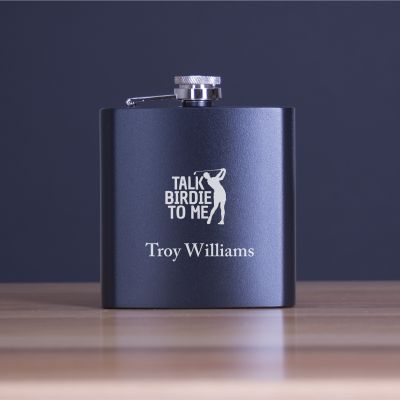 Custom Engraved Talk Birdie To Me - Personalized 6oz Matte Black Powder Coated Stainless Steel Flask