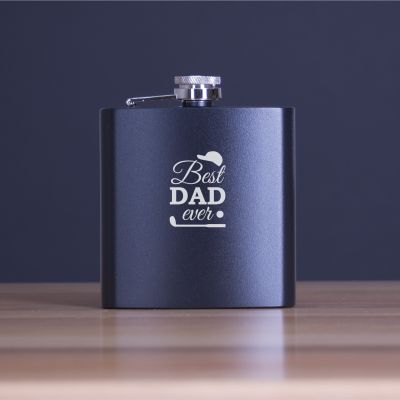 Custom Engraved Golf Best Dad Ever - Personalized 6oz Matte Black Powder Coated Stainless Steel Flask
