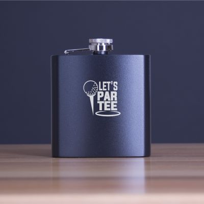 Custom Engraved Lets Par Tee - Personalized 6oz Matte Black Powder Coated Stainless Steel Flask