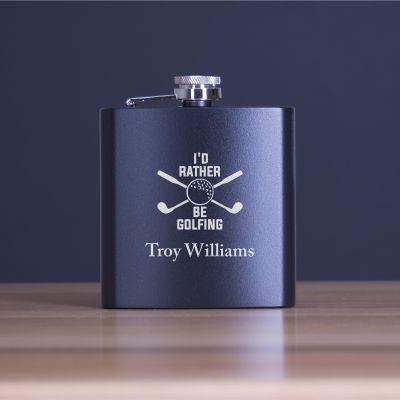 Custom Engraved Id Rather Be Golfing - Personalized 6oz Matte Black Powder Coated Stainless Steel Flask