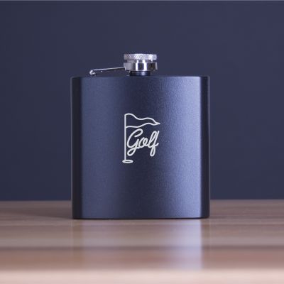 Custom Engraved Golf Flag - Personalized 6oz Matte Black Powder Coated Stainless Steel Flask