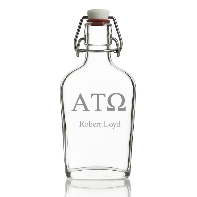 Custom Engraved Alpha Tau Omega - Personalized Whiskey Glass Flask - Swing Top