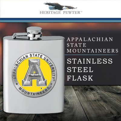 Appalachian State Mountaineers Stainless Steel Flask - Yellow Medallion