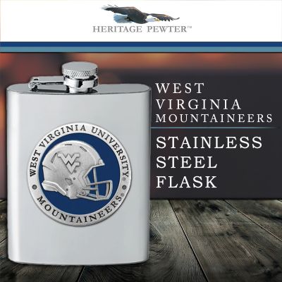 West Virginia University Mountaineers Helmet  - Stainless Steel Flask