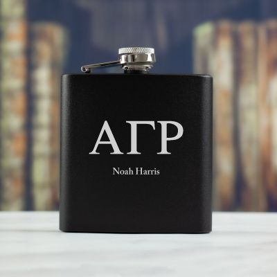 Personalized 6oz Matte Black Powder Coated Stainless Steel FSK602 Custom Engraved Alpha Gamma Rho
