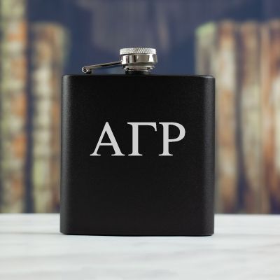 Personalized 6oz Matte Black Powder Coated Stainless Steel FSK602 Custom Engraved Alpha Gamma Rho