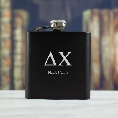 Personalized 6oz Matte Black Powder Coated Stainless Steel FSK602 Custom Engraved Delta Chi