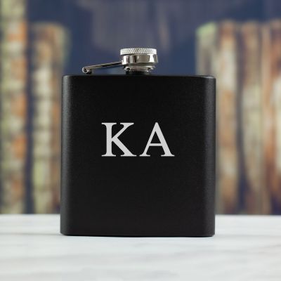Personalized 6oz Matte Black Powder Coated Stainless Steel FSK602 Custom Engraved Kappa Alpha
